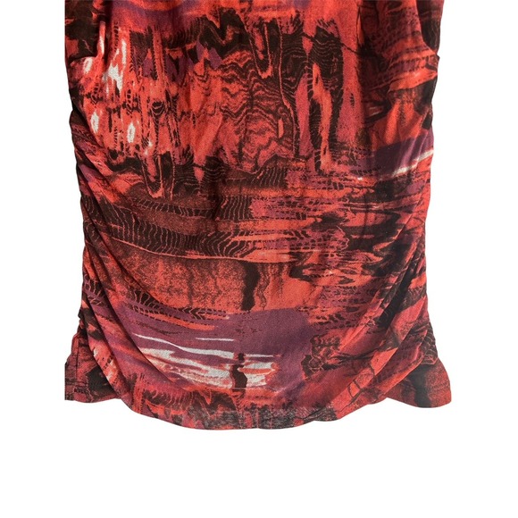 GNW Women’s Size Medium Y2K Square Neck Mesh Artzy Print Blouse Top - Picture 3 of 6